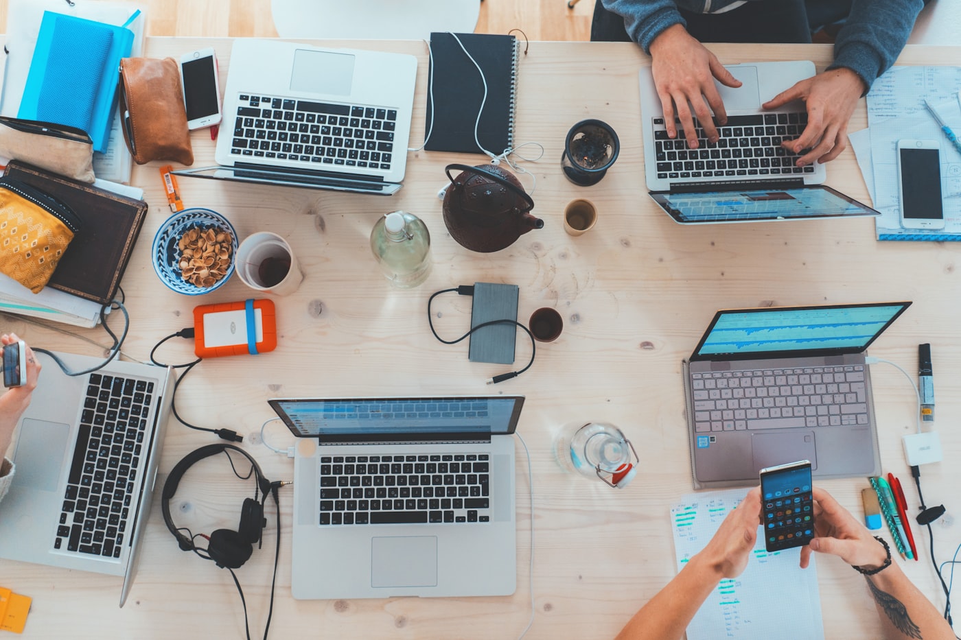 Digital technology team collaborating in a modern workspace