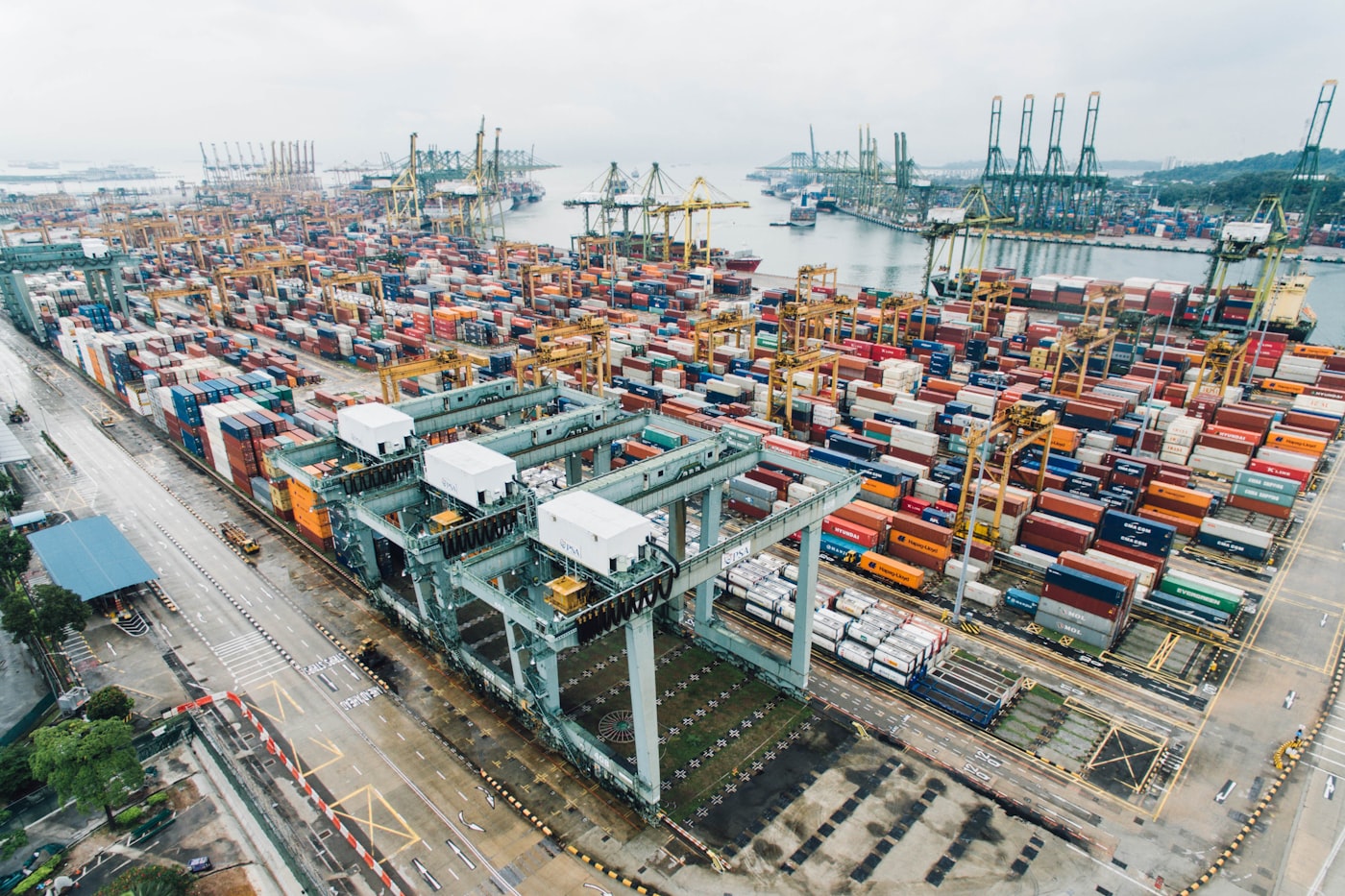 Cargo containers at a port for international trade